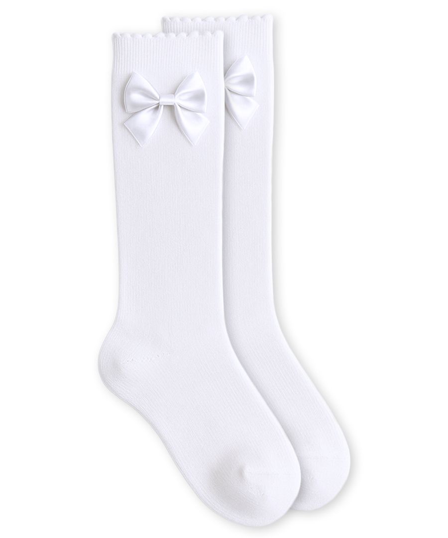 SATIN BOW SCALLOPED KNEE HIGH
