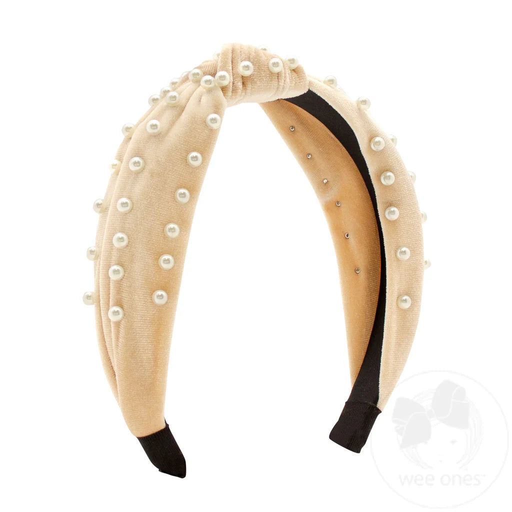 VELVET KNOT HEADBAND W/ PEARLS