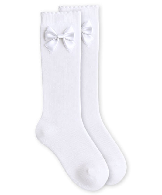 SATIN BOW SCALLOPED KNEE HIGH