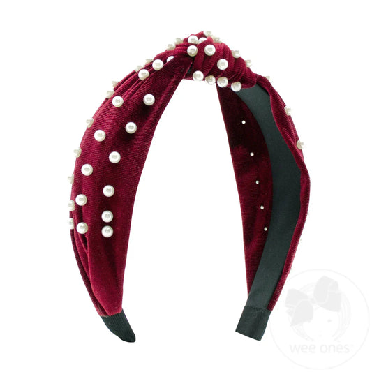 VELVET KNOT HEADBAND W/ PEARLS