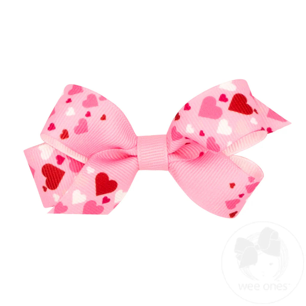 MINI HEART PRINT GROSGRAIN BOW