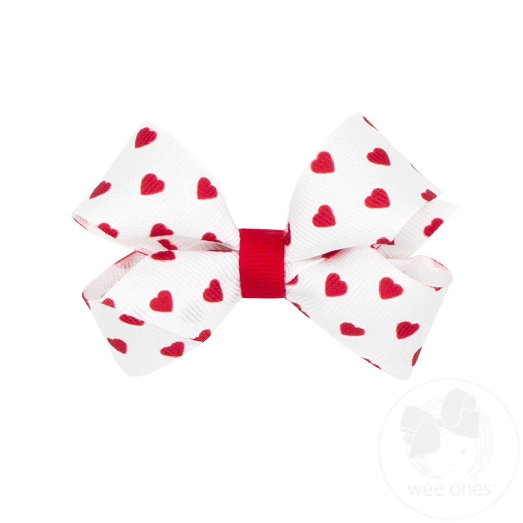 MINI HEART PRINT GROSGRAIN BOW
