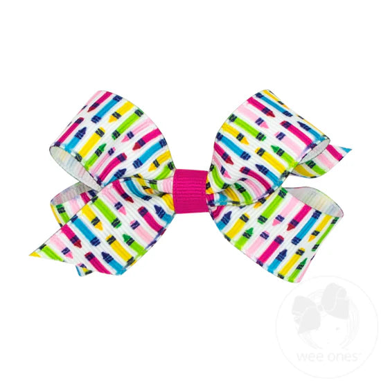 Mini Back to School Print Grosgrain Hair Bow