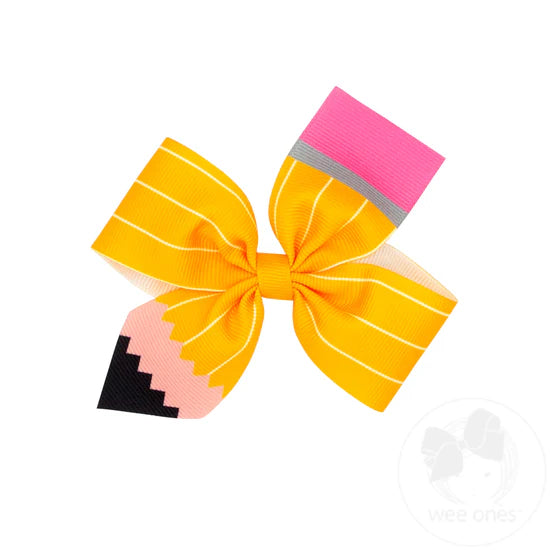 Medium Pencil Print Grosgrain 2-Loop Hair Bow